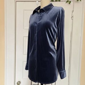 Velvet Button-Up Shirt in Blue